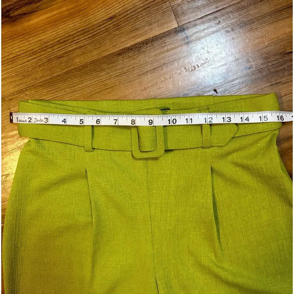 Lime Green High-Waisted Tapered Pants with Belt | Statement Trouser